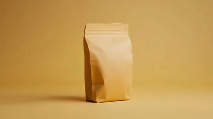 Brown paper bag standing on yellow background for product placement