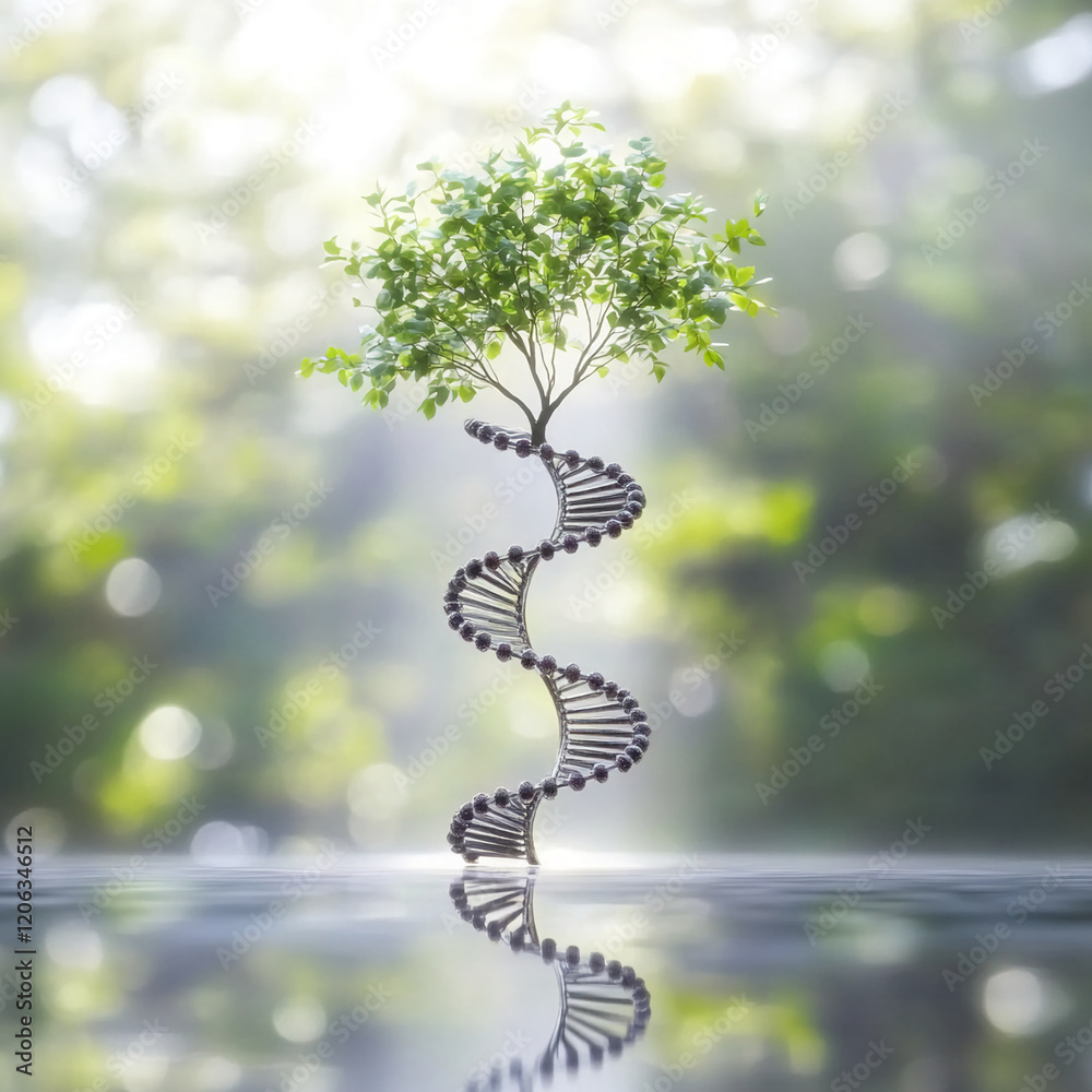Poster DNA spiral tree symbolizing the connection between nature and genetics in a serene environment