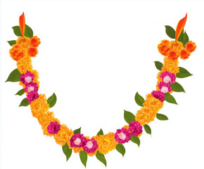 Indian flower garland mala for wedding ceremony. Traditional decoration for couple. Isolated on white vector illustration