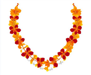 Indian flower garland mala for wedding ceremony. Traditional decoration for couple. Isolated on white vector illustration