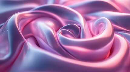 A close-up view of pink and purple silk fabric arranged elegantly in a rose-like shape, showcasing a blend of soft textures and vibrant colors.