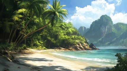 Secluded Tropical Beach Paradise With Lush Greenery