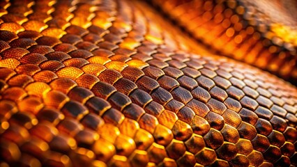 Snakeskin Texture: Gold & Orange Low Light Background Stock Photo