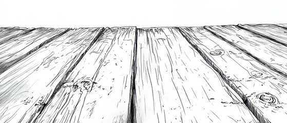 Detailed ink drawing captures the texture of weathered wood in crisp lines on white paper