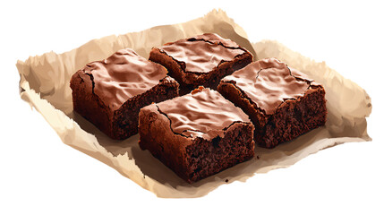 baked chocolate brownie isolated on transparent background