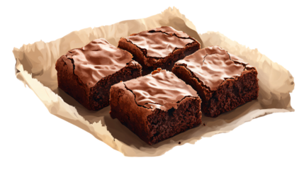 baked chocolate brownie isolated on transparent background