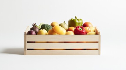 Vibrant Fresh Produce in Wooden Crate: A Delightful Display of Colorful Fruits and Vegetables