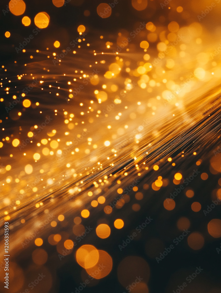 Poster Sparkling golden particles create an enchanting abstract background in a vibrant setting
