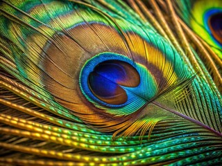 Obraz premium Stunning Panoramic Close-Up of a Peacock Feather, Vibrant Colors and Intricate Details