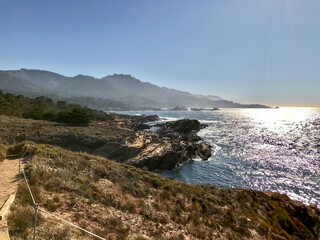 Obraz premium pacific shoreline with trail along cliffs