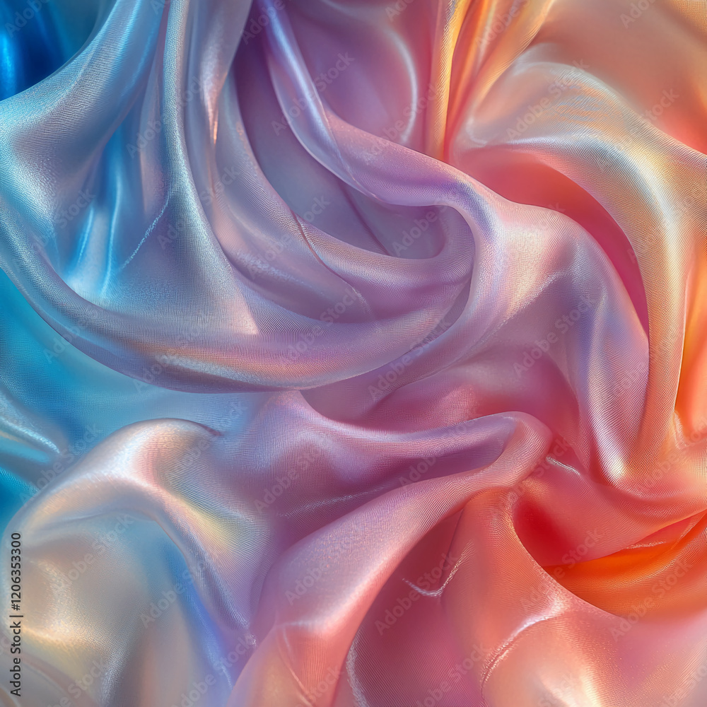 Poster Colorful silk fabric drapes creating fluid patterns and textures in a harmonious blend of shades