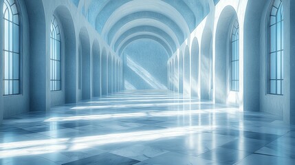 Obraz premium Sunlit White Arched Hallway with Reflections