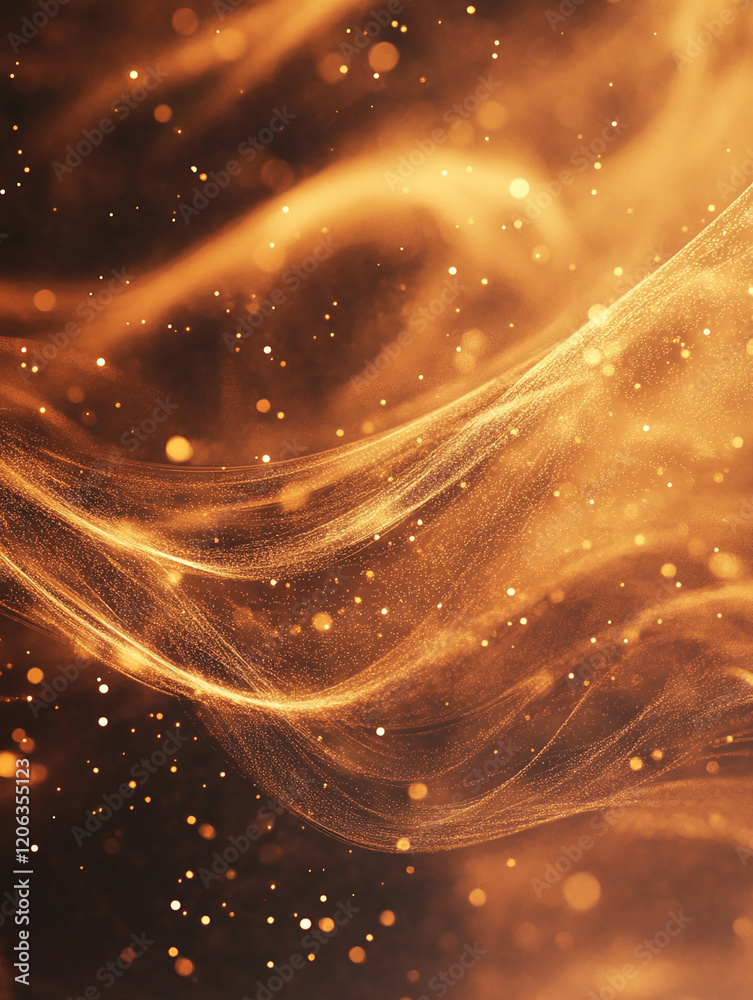 Aufkleber Golden swirls and sparkles create a mesmerizing abstract design in warm tones