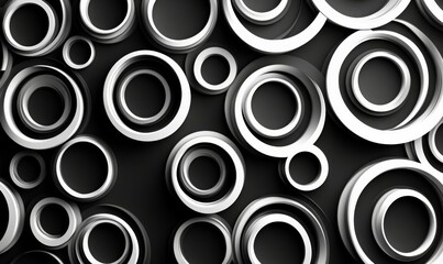 Abstract black and white pattern of white circles on a black background.