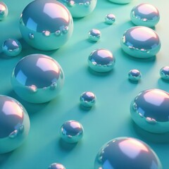 Teal bubble-like shapes with a holographic reflective surface, teal, surface