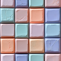 Fototapeta premium Pastel colored square tiles with subtle cracks and soft textures in a seamless pattern