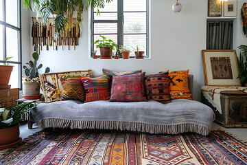 bohemian home decor, infuse a traditional living space with vibrant bohemian elements by mixing textiles, bold patterns, and decorative pillows a striking rug sets the stage for creativity