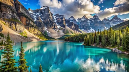 Turquoise Glacial Lake in Banff National Park, Alberta, Canada - Rocky Mountain Landscape