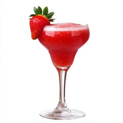 A fruity Strawberry Daiquiri with strawberry garnish, displayed against an isolated white background, pop art style