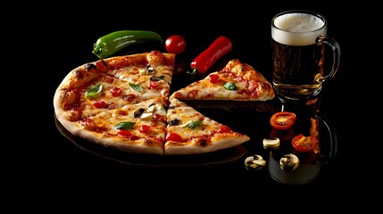 Sliced pizza on a dark background
