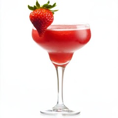 A fruity Strawberry Daiquiri with strawberry garnish, positioned against an isolated white background, abstract art style