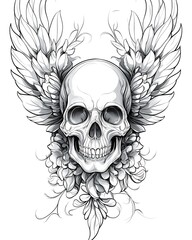 Fototapeta premium A skull with stylized angel wings spreading from each side