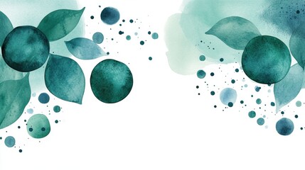 Abstract Green Watercolor Background With Round Shapes And Dots, Artistic Banner Design