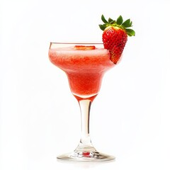 A fruity Strawberry Daiquiri with strawberry garnish, positioned against an isolated white background, impressionism art style