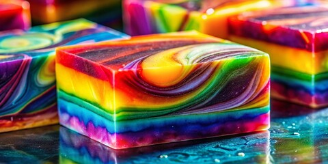 Obraz premium Vibrant Layered Soap Bar: Colorful Macro Photography for Bathroom Decor
