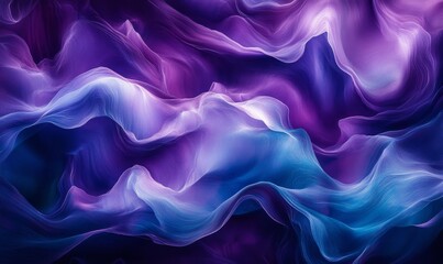Obraz premium Abstract Waves of Digital Energy: A mesmerizing abstract backdrop featuring soft, flowing waves of light in vibrant hues of purple and blue, set against a deep, calming black background