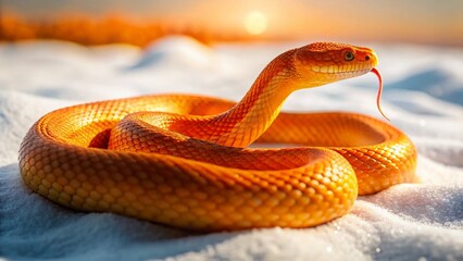 Fototapeta premium Vibrant Orange Snake on Pristine White Sand Beach - Stunning Nature Stock Photo