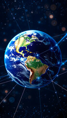 Fototapeta premium global communication network around planet earth in space worldwide exchange. stock image, angled photoshot, with white tones