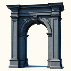 Obraz premium 3D rendering of a grand stone archway with intricate classical details against a white background.