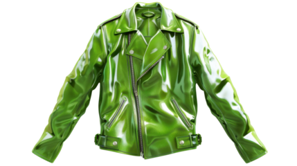 Green leather jacket on transparent background