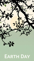 Fototapeta premium The celebrate earth day flat card or background with the tree see the branches and leaves, silhouette, with white tones