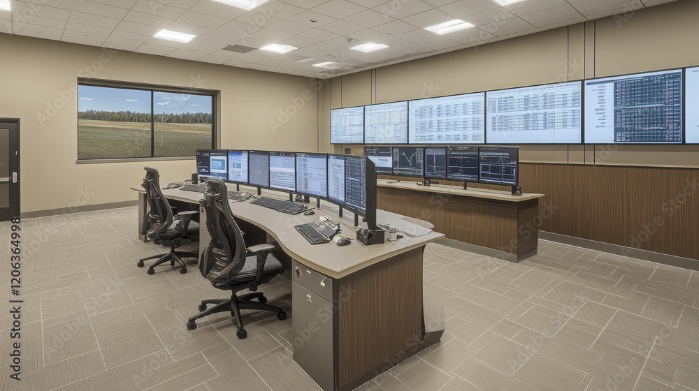 Poster Modern Control Room with Multiple Computer Monitors