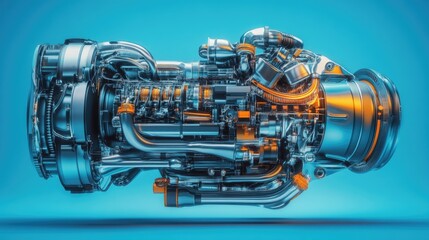 Advanced Futuristic Engine Design Rendered in Blue