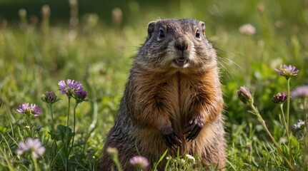 Fototapeta premium Groundhog in the forest, Groundhog Day, Spring Groundhog