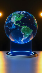 hologram of earth globe and virtual screen, simple style, with white tones