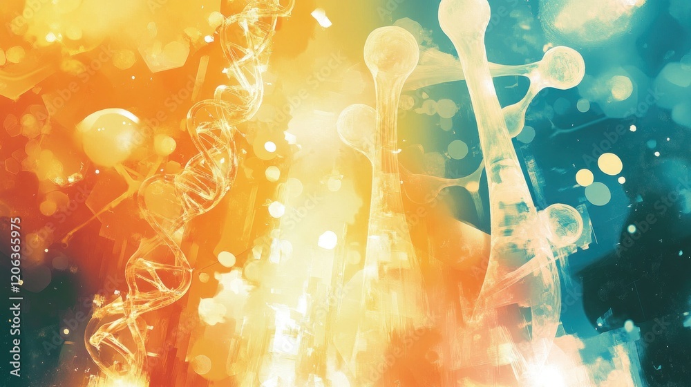 Poster abstract artwork depicting dna and molecular structures