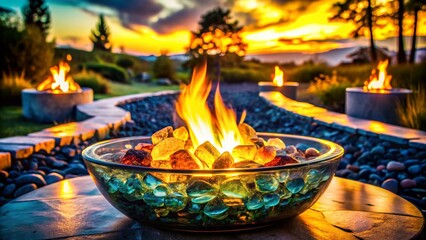 Vintage Glass Rock Fire Pit - Cozy Outdoor Fire Feature