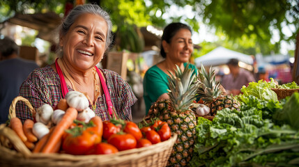 Farmers Market Scene with Diverse Community and Fresh Produce