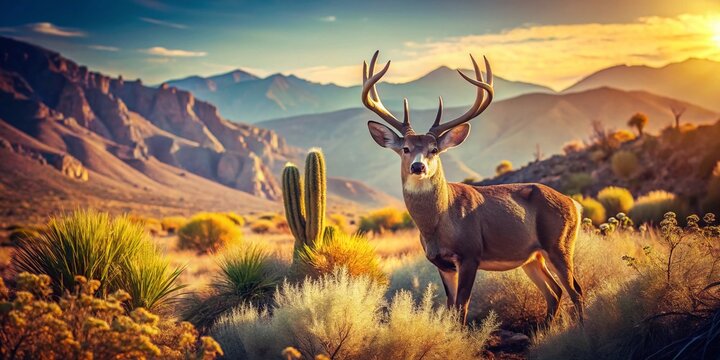 Vintage Style Reno Venado Photo: Majestic Deer in Desert Landscape