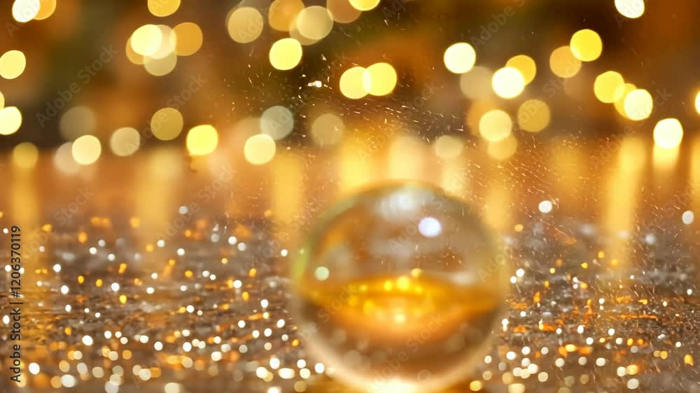 Wall mural bokeh lights create a shimmering effect around a crystal orb on a textured surface during a festive 