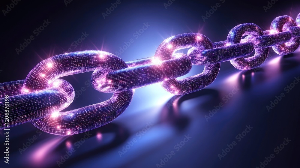 Poster Illuminated Digital Chain Links Interconnected Securely