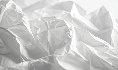 Extreme close-up of crumpled white paper on white background