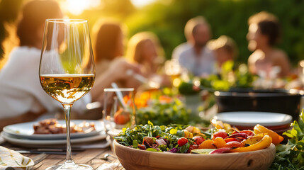 Family Celebration in a Garden at Sunset