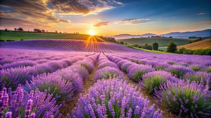 Obraz premium Young Lavender Field in Morning Sun, Siena, Tuscany, Italy - Stock Photo