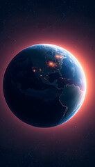 Fototapeta premium The curvature of the planet Earth. Aerial shots of the blue planet from space. illustration, glowing neon, with white tones