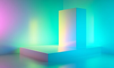 Ethereal glowing background with blue and green gradient and forced perspective